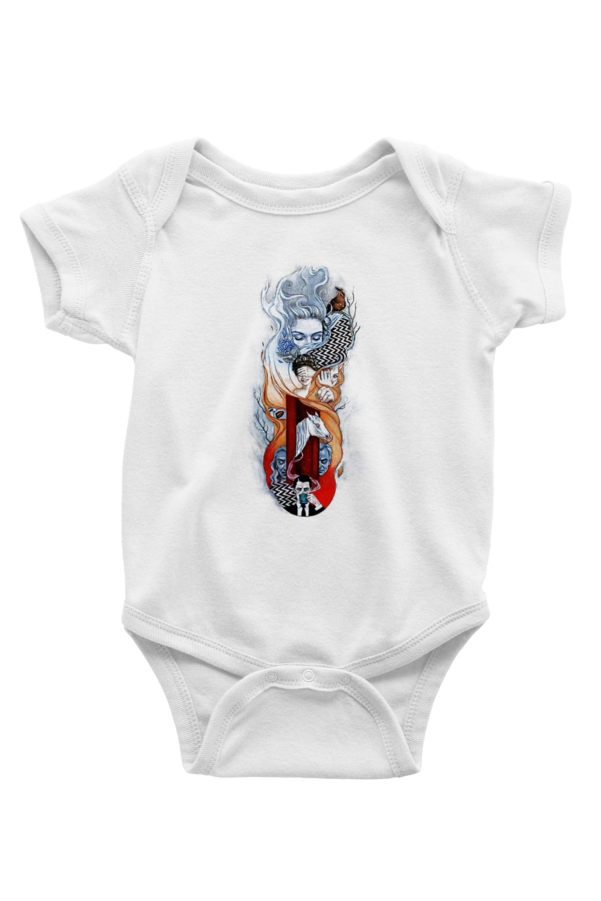 Twin Peaks Baskılı Beyaz Unisex Bebek Body - Zıbın