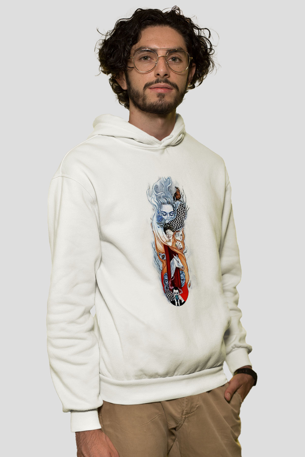 Twin Peaks Beyaz Unisex Kapşonlu Sweatshirt