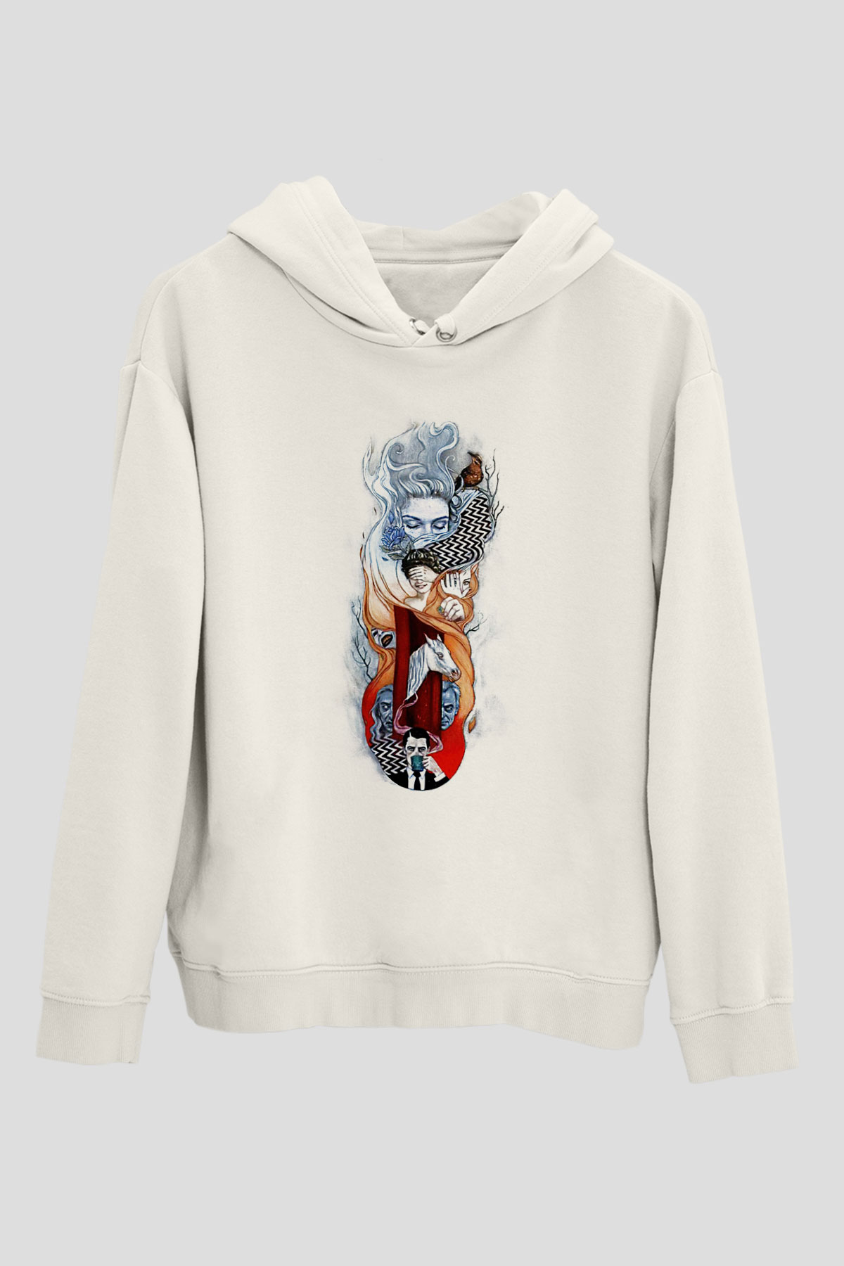 Twin Peaks Beyaz Unisex Kapşonlu Sweatshirt