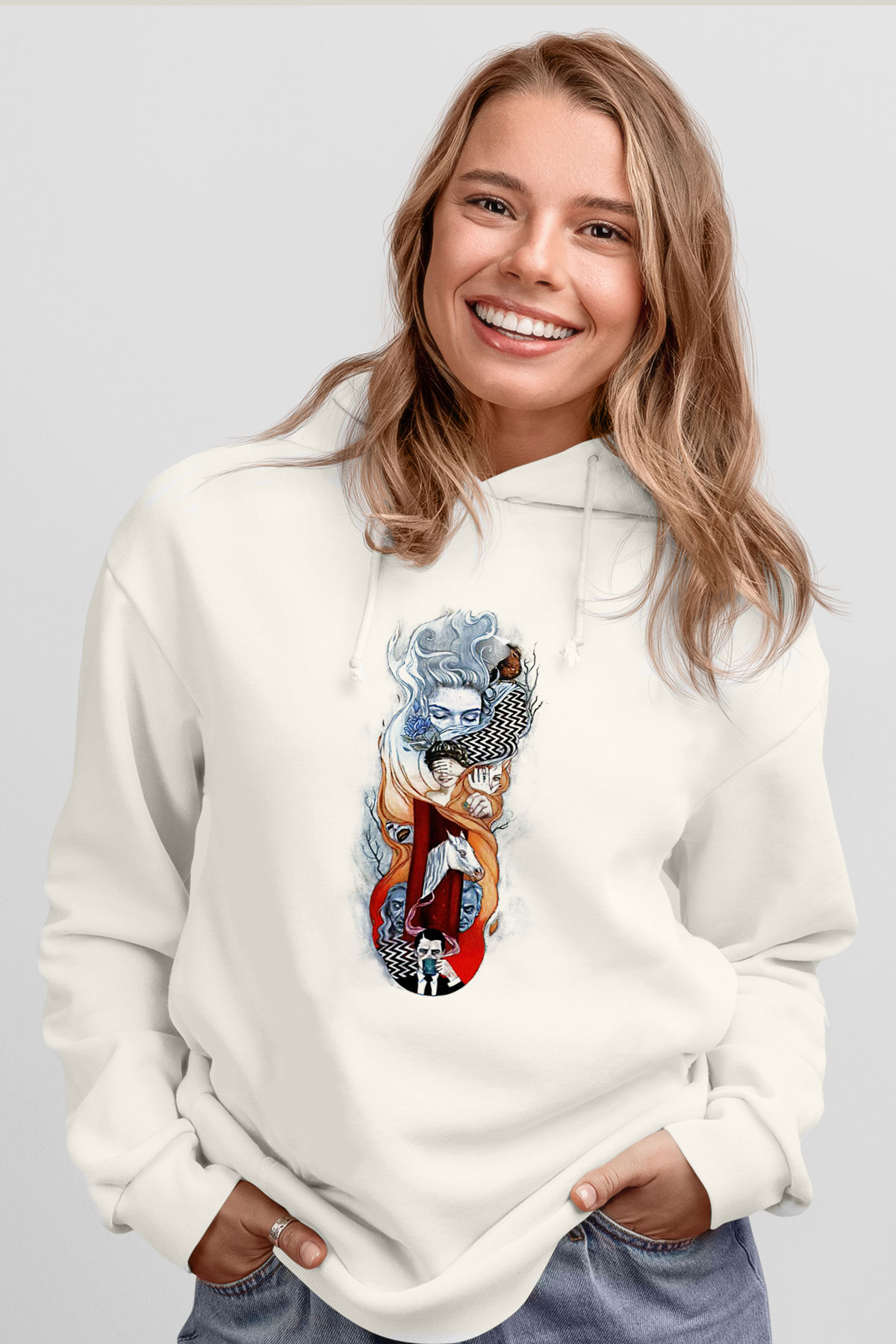 Twin Peaks Beyaz Unisex Kapşonlu Sweatshirt