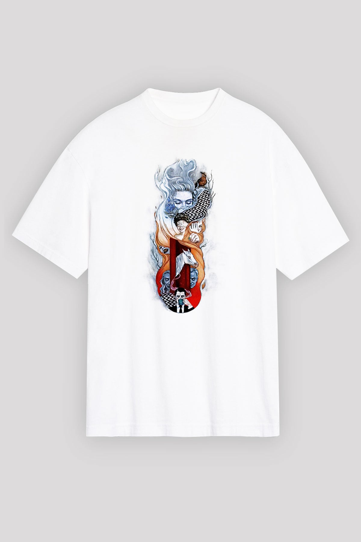 Twin Peaks Beyaz Unisex Oversize Tişört T-Shirt