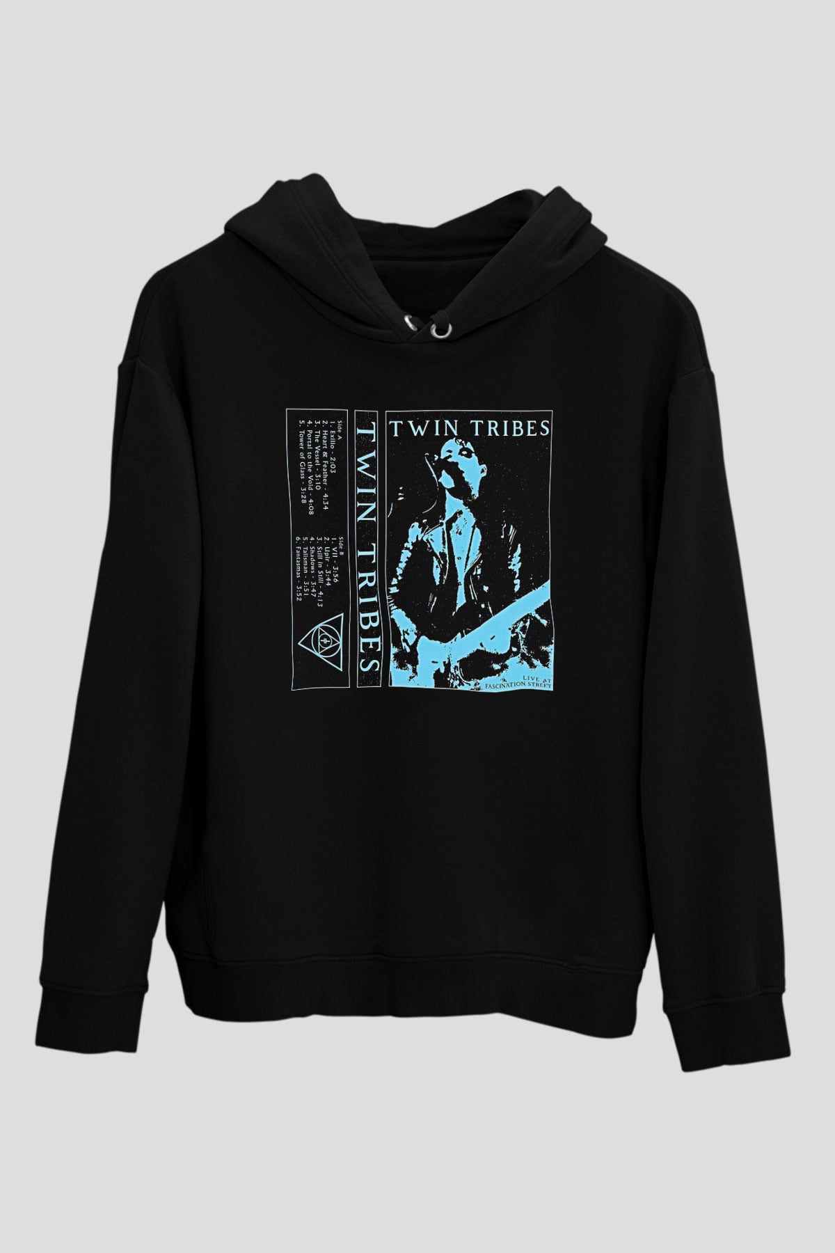 Twin Tribes Baskılı Unisex Siyah Kapüşonlu Sweatshirt