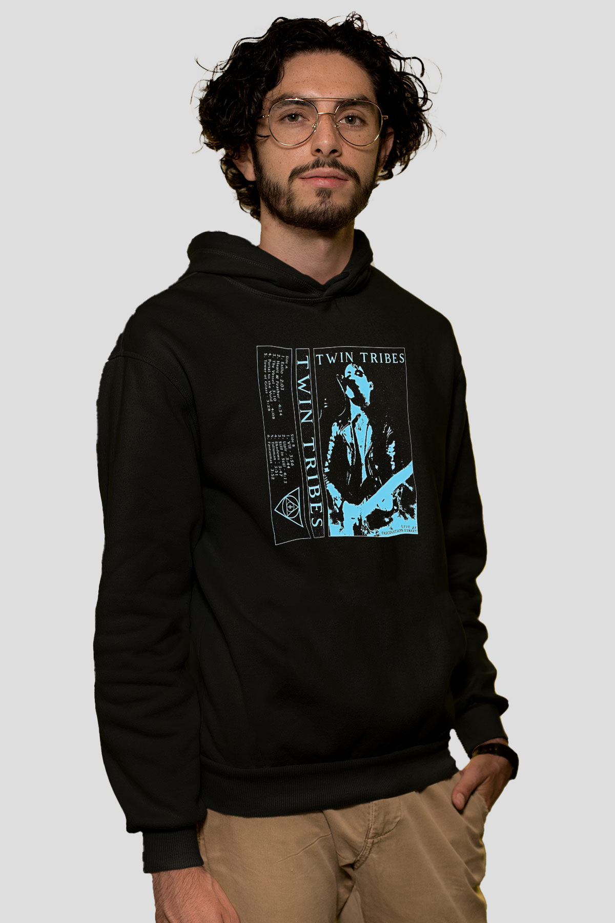 Twin Tribes Baskılı Unisex Siyah Kapüşonlu Sweatshirt