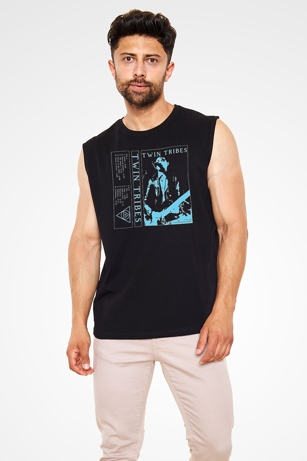 Twin Tribes Baskılı Unisex Siyah Kolsuz Tişört - Tshirt