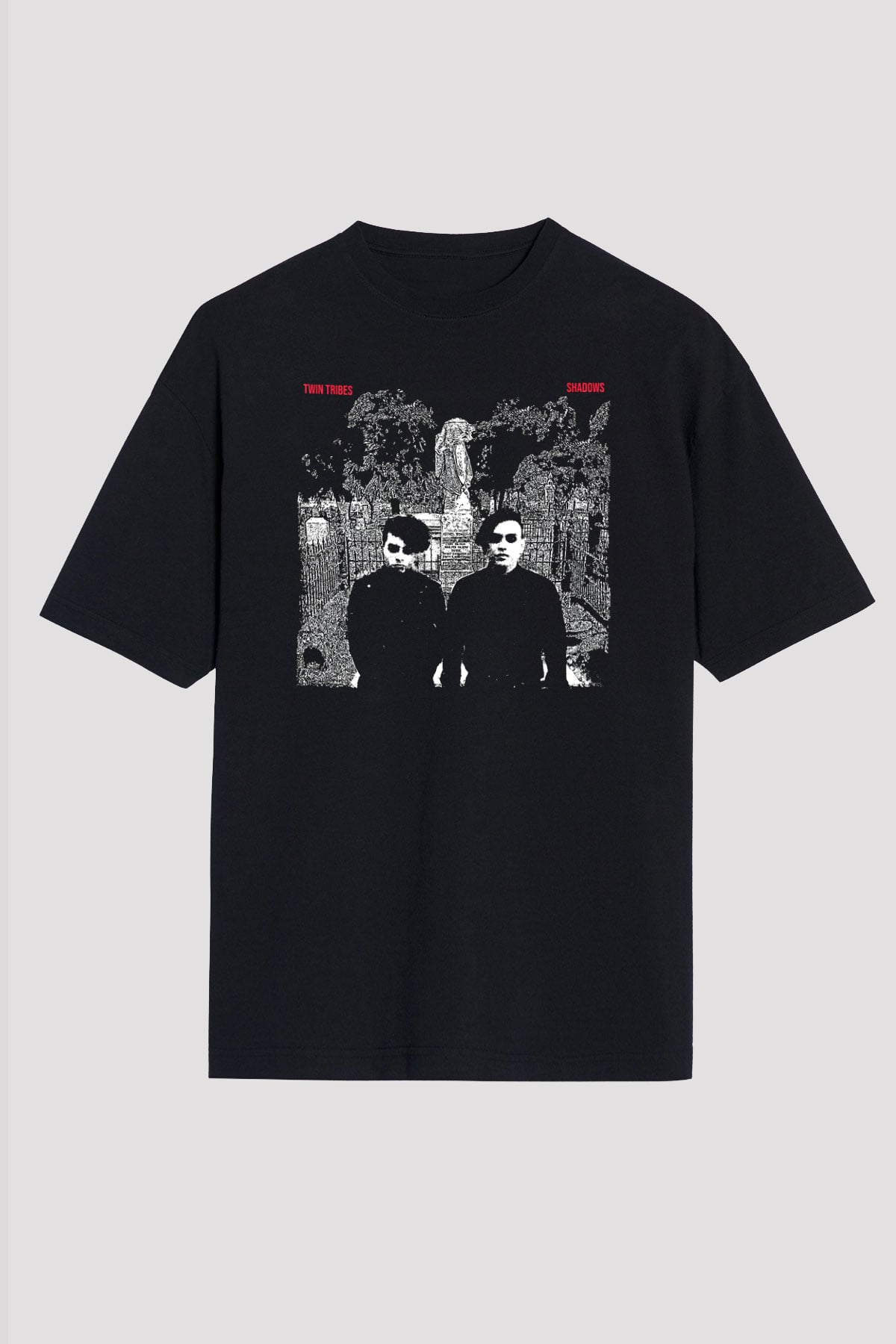 Twin Tribes Baskılı Unisex Siyah Oversize Tişört - Tshirt