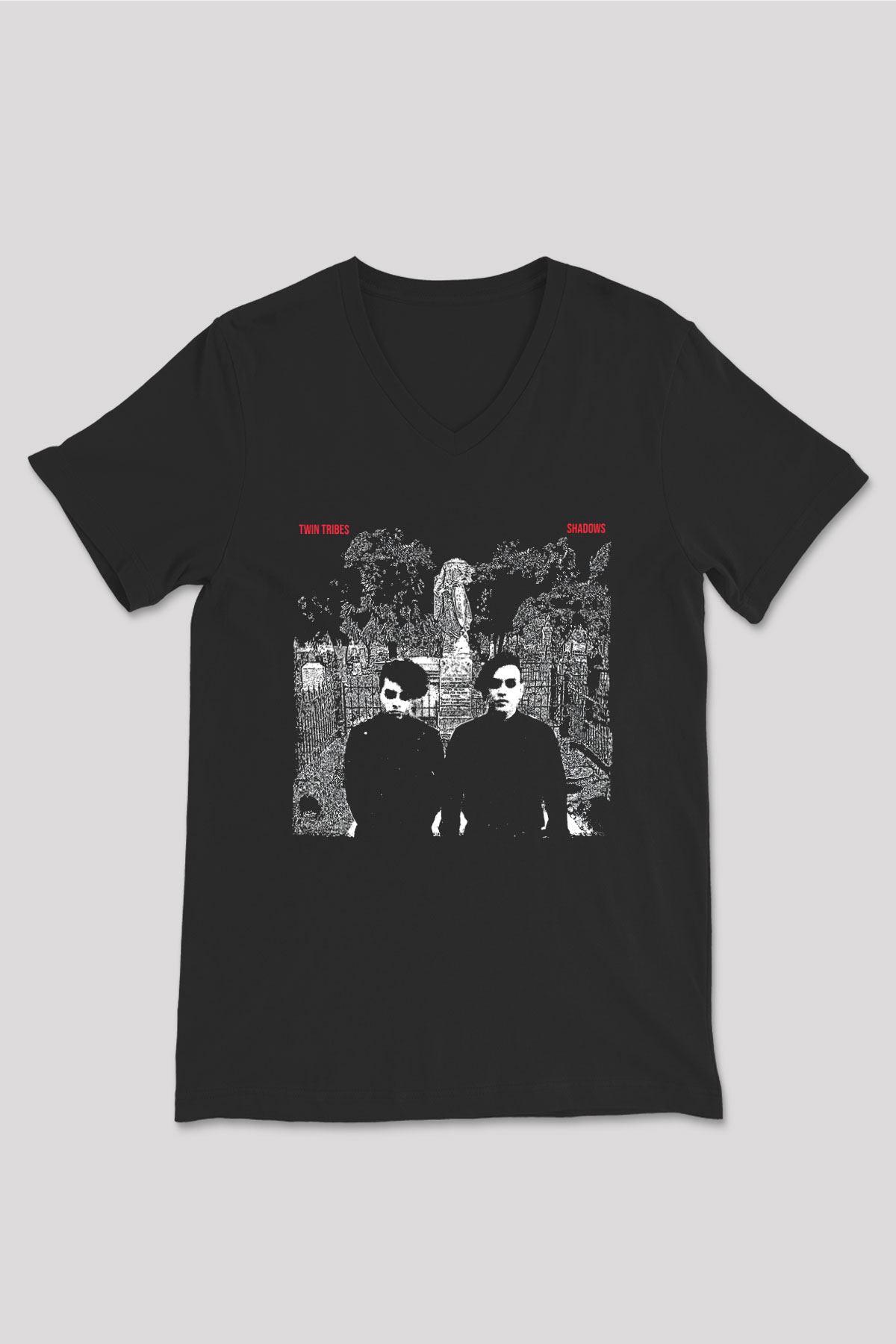 Twin Tribes Baskılı Unisex Siyah V Yaka Tişört - Tshirt