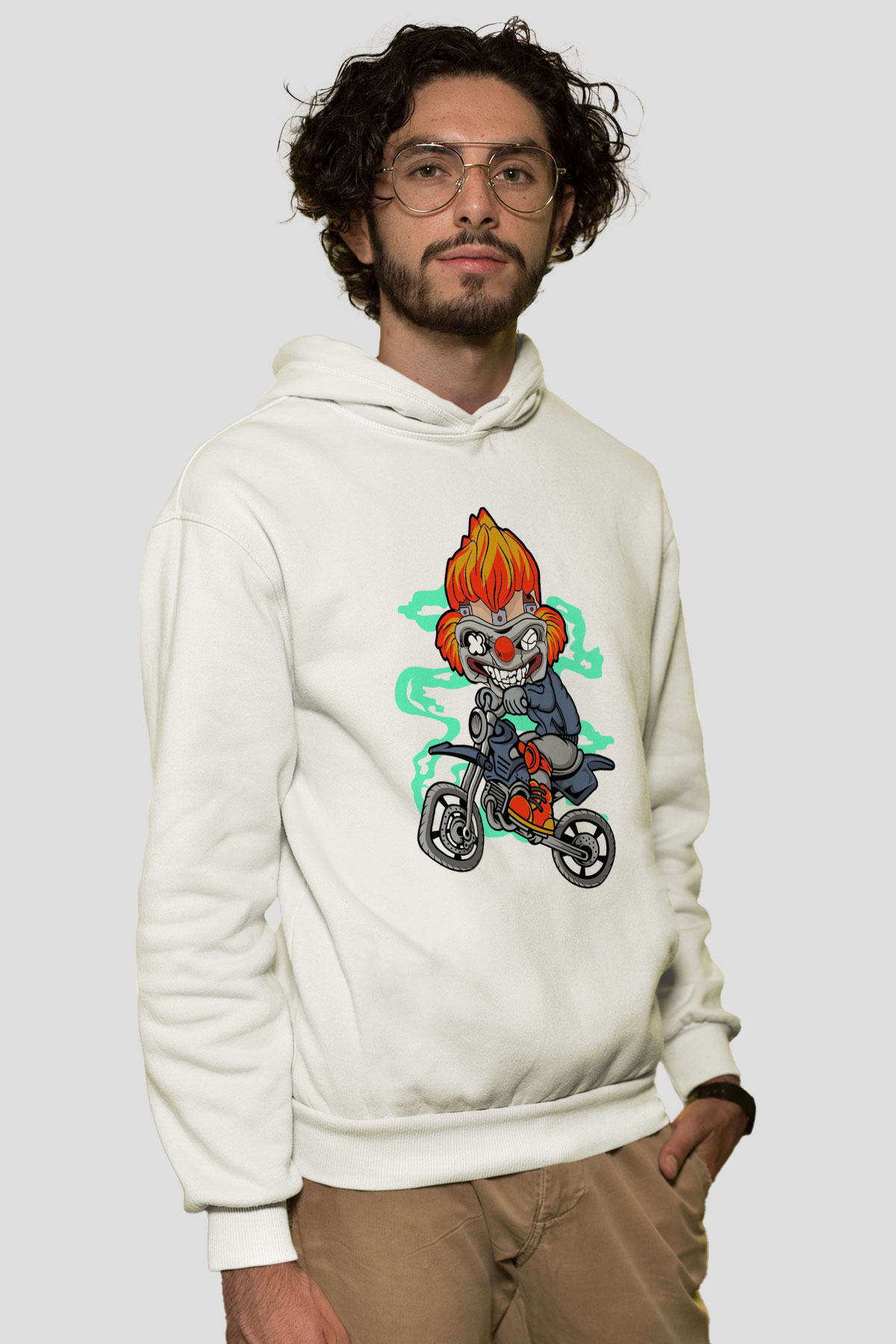 Twisted Metal Motocross Baskılı Beyaz Unisex Hoodie