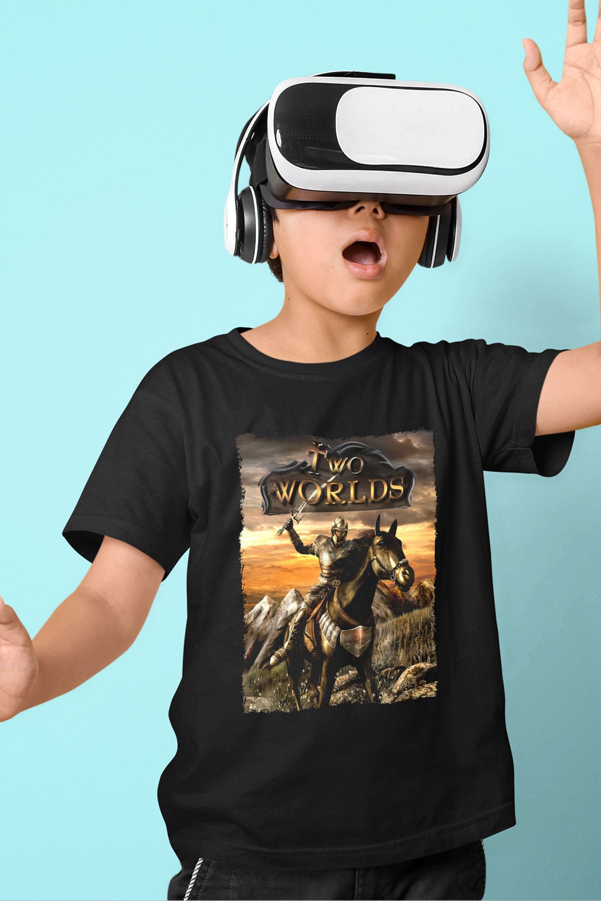 Two Worlds Siyah Unisex Çocuk Tişört