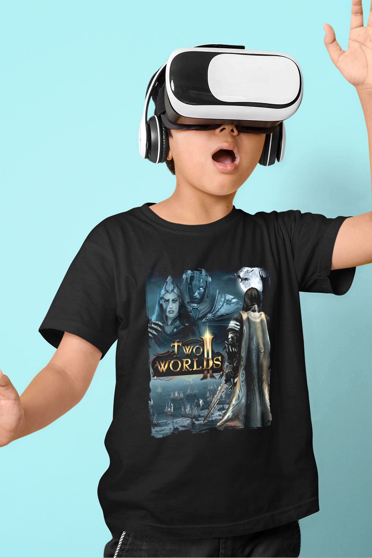 Two Worlds Siyah Unisex Çocuk Tişört
