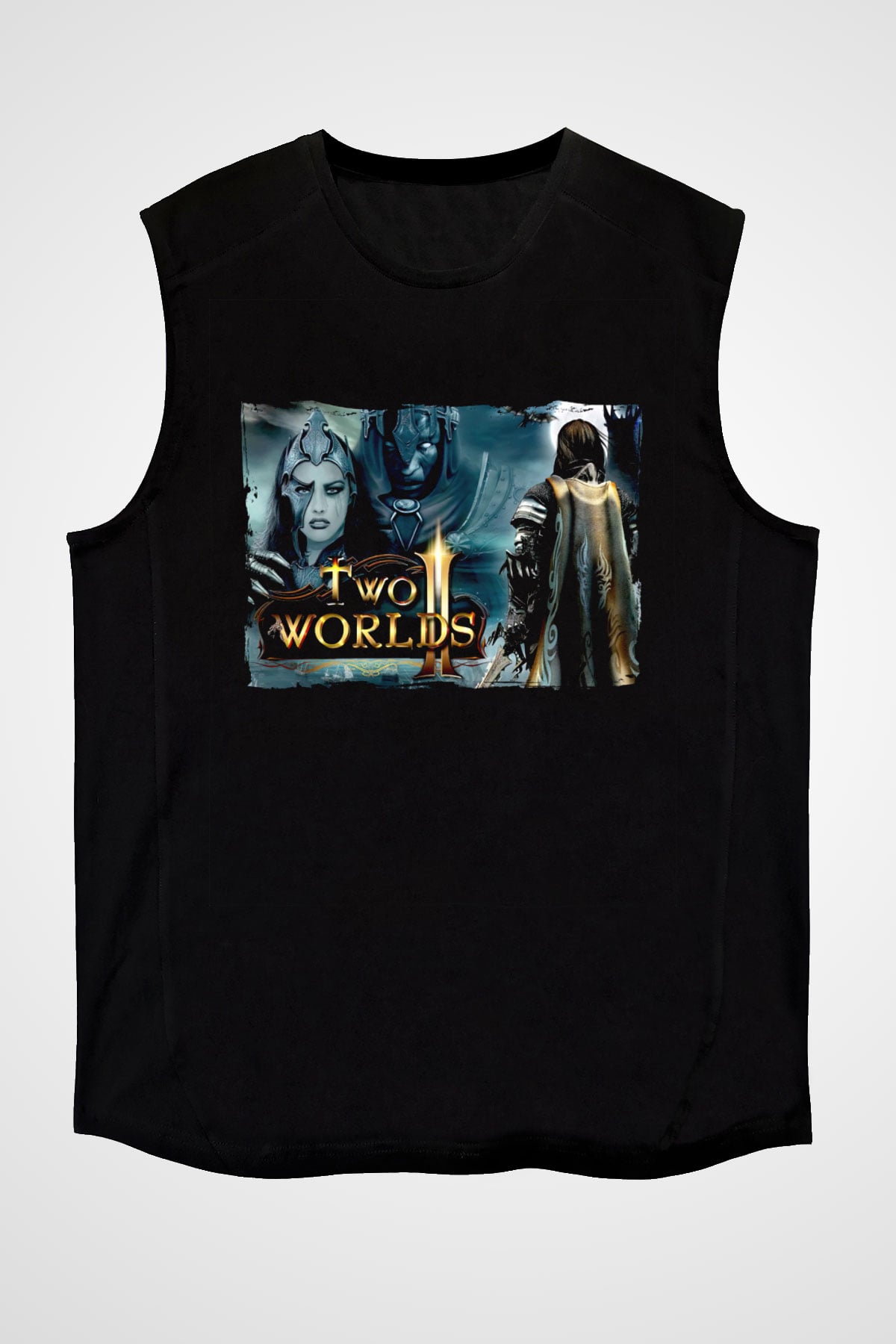 Two Worlds Siyah Unisex Kolsuz Tişört