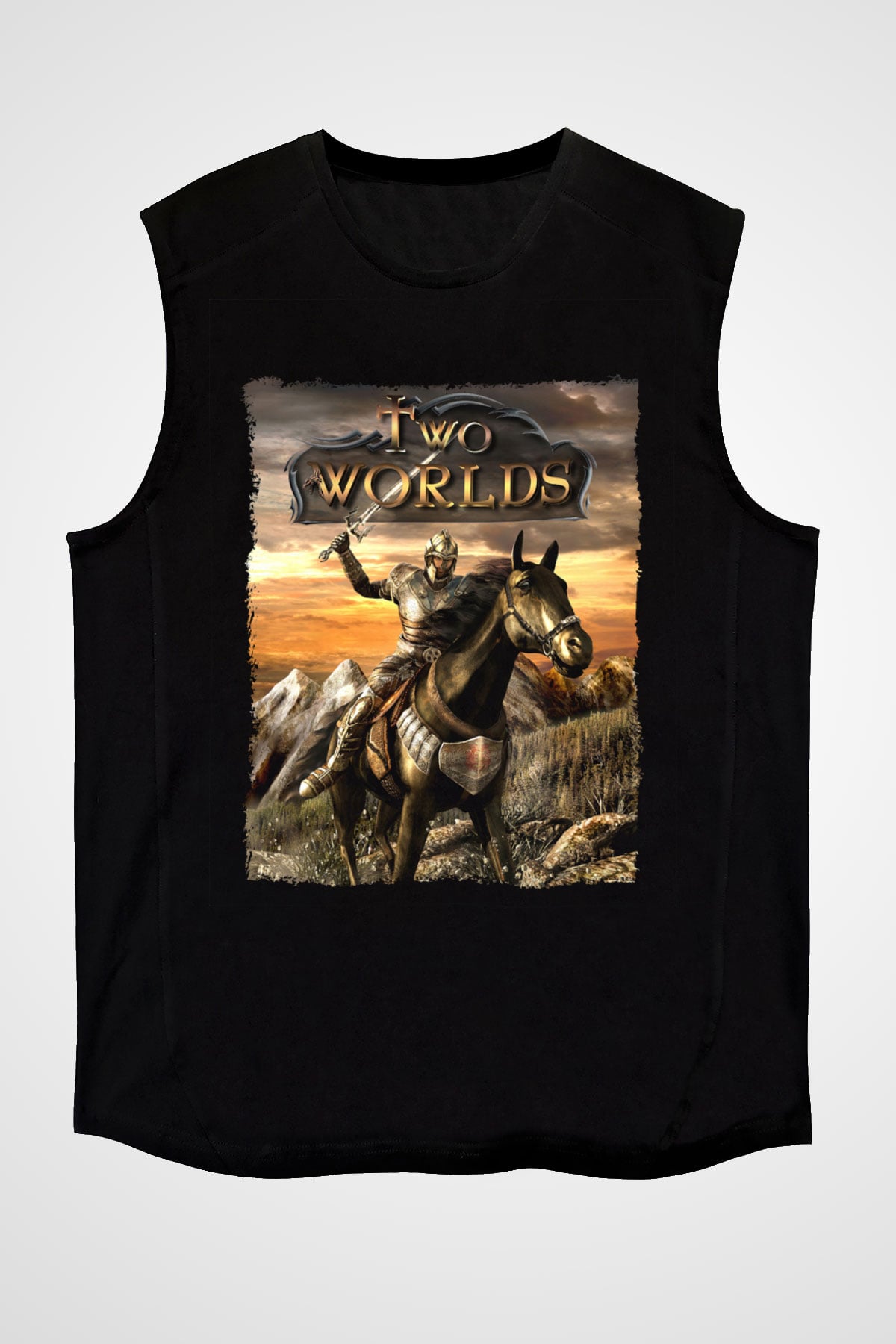 Two Worlds Siyah Unisex Kolsuz Tişört