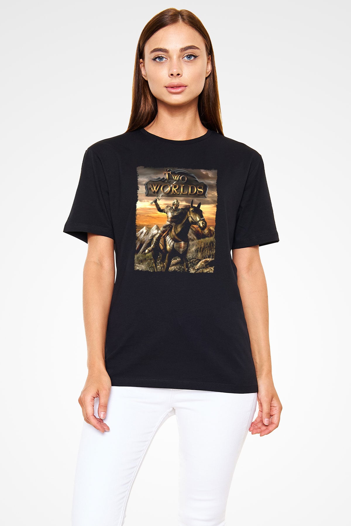 Two Worlds Siyah Unisex Tişört T-Shirt