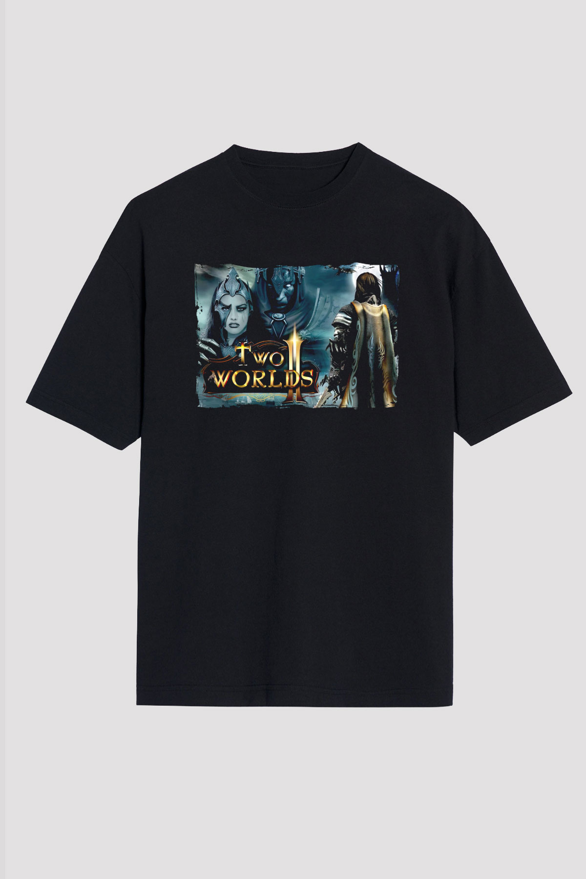 Two Worlds Siyah Unisex Tişört T-Shirt