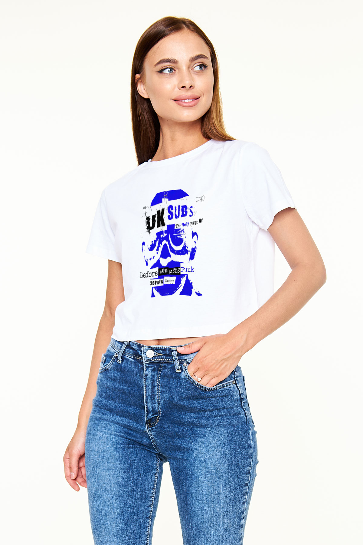 U.K. Subs Beyaz Croptop Tişört