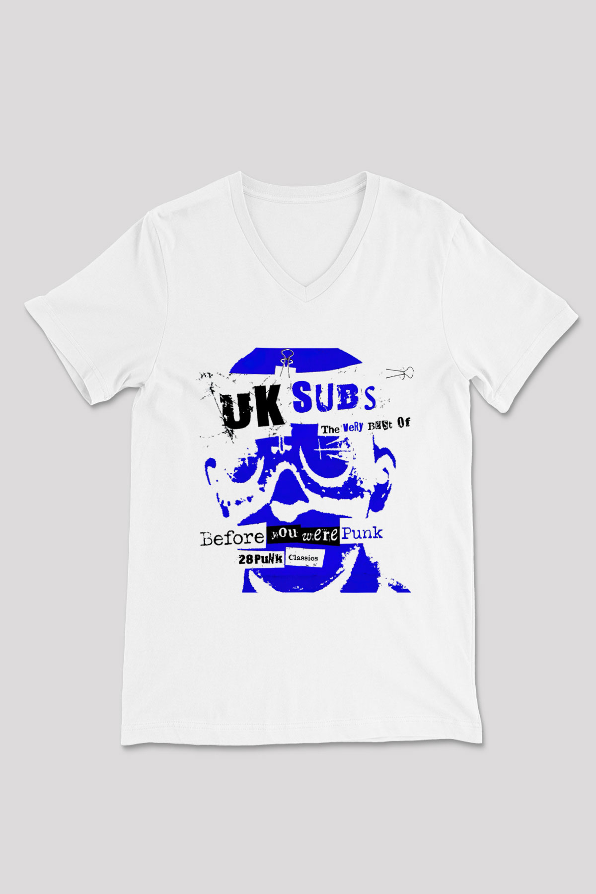 U.K. Subs Beyaz Unisex V Yaka Tişört T-Shirt