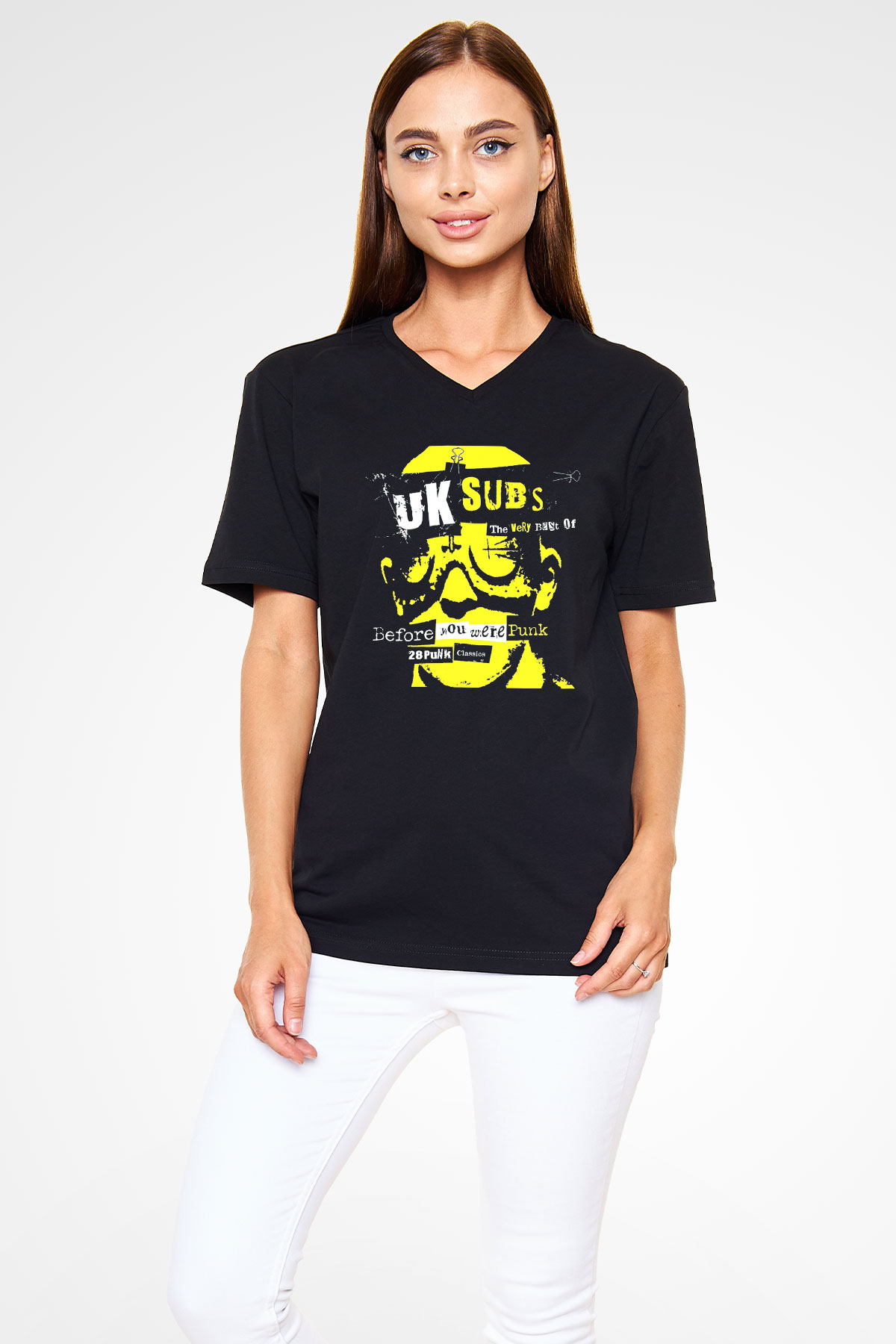 U.K. Subs Siyah Unisex V Yaka Tişört T-Shirt