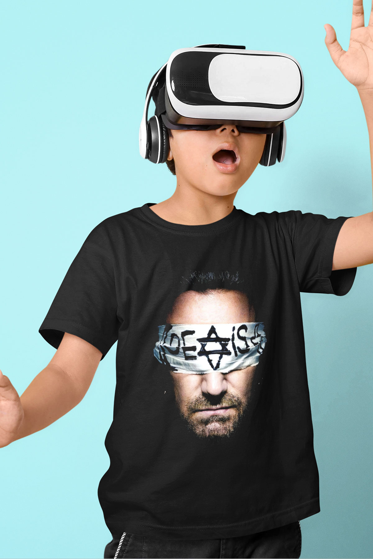 U2 Baskılı Siyah Unisex Çocuk Tişört