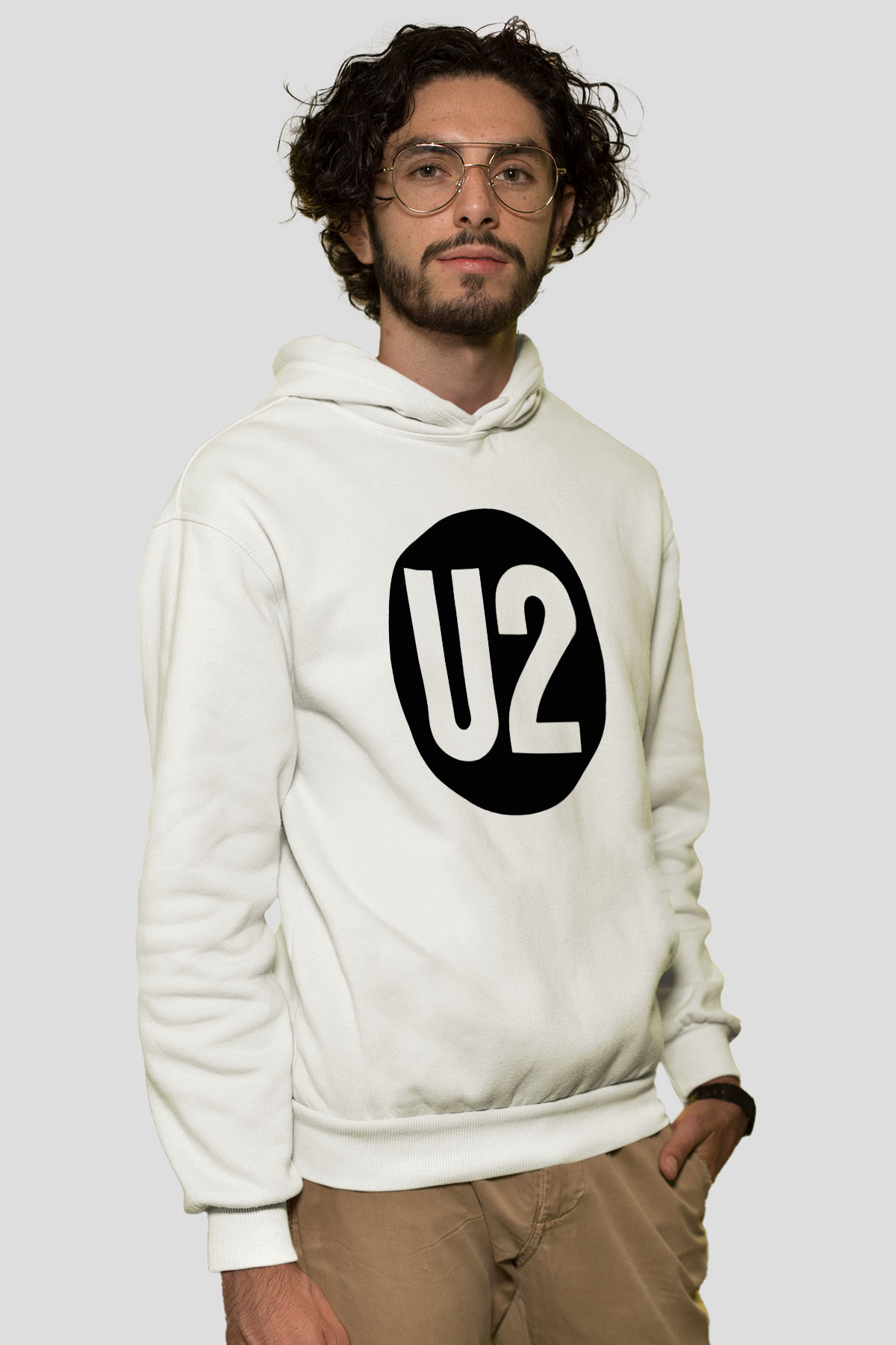 U2 Beyaz Unisex Hoodie