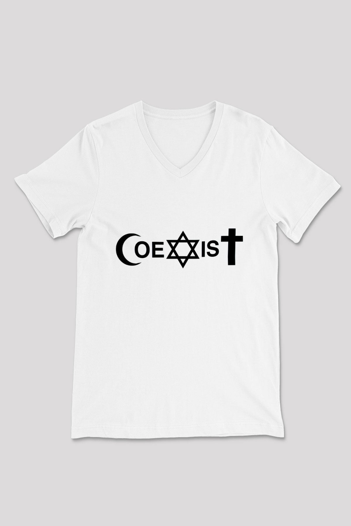 U2 Beyaz Unisex V Yaka Tişört T-Shirt