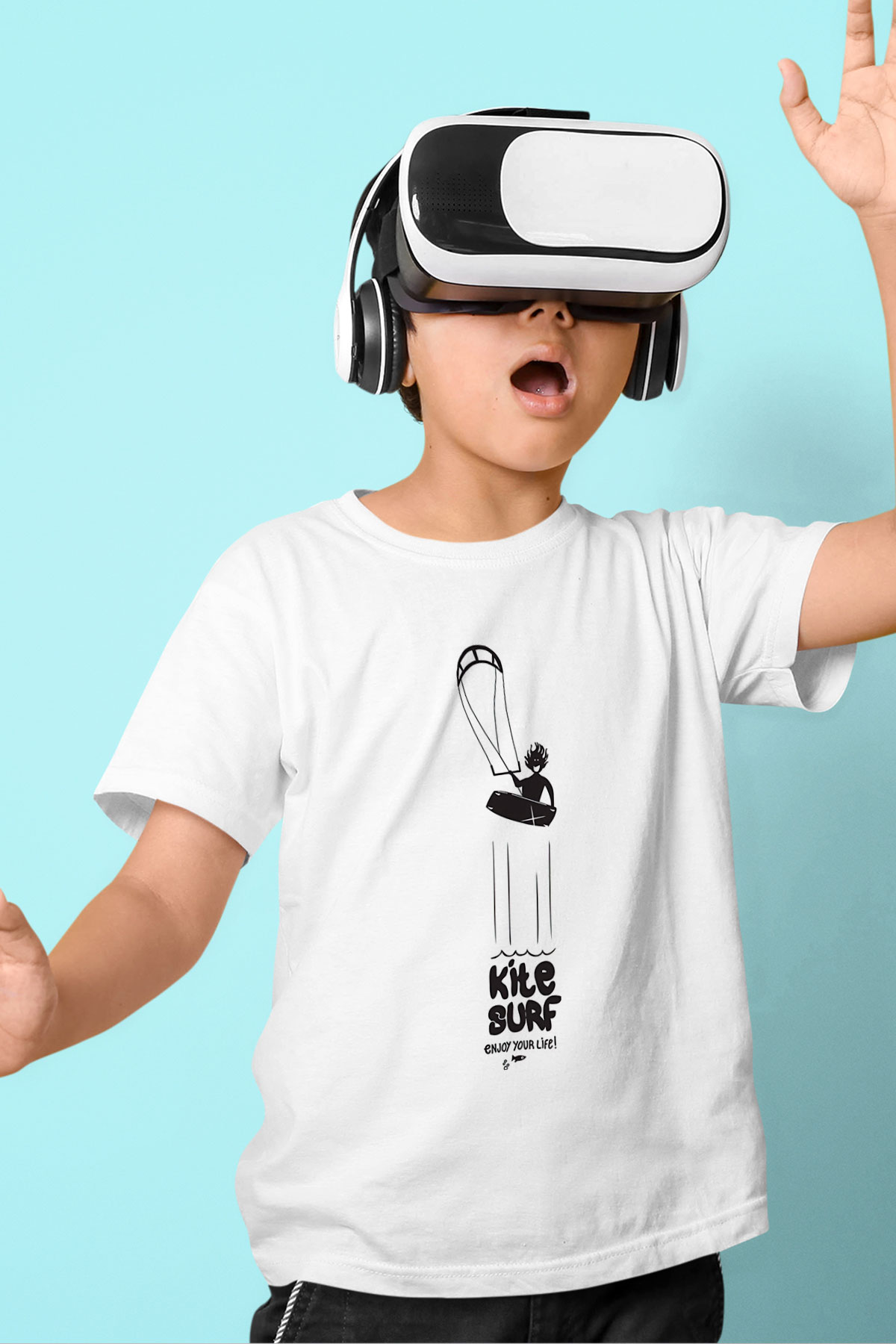 Uçurtma Kayağı Baskılı Unisex Beyaz Çocuk Tişört - Tshirt