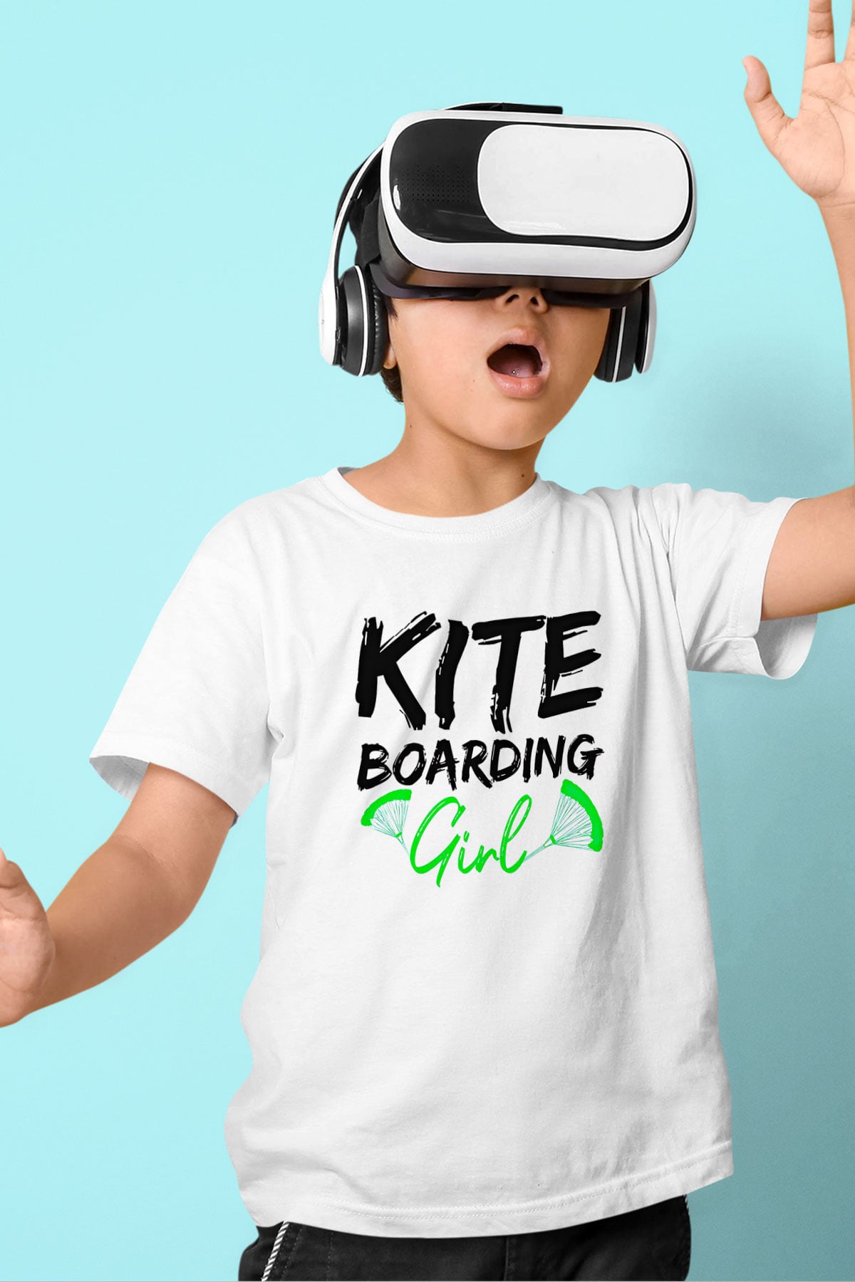 Uçurtma Kayağı Baskılı Unisex Beyaz Çocuk Tişört - Tshirt