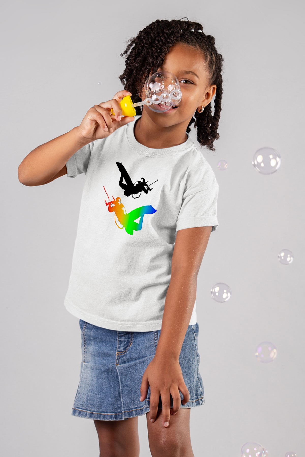 Uçurtma Kayağı Baskılı Unisex Beyaz Çocuk Tişört - Tshirt