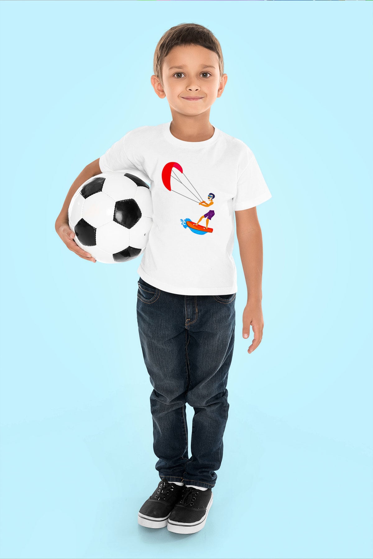 Uçurtma Kayağı Baskılı Unisex Beyaz Çocuk Tişört - Tshirt