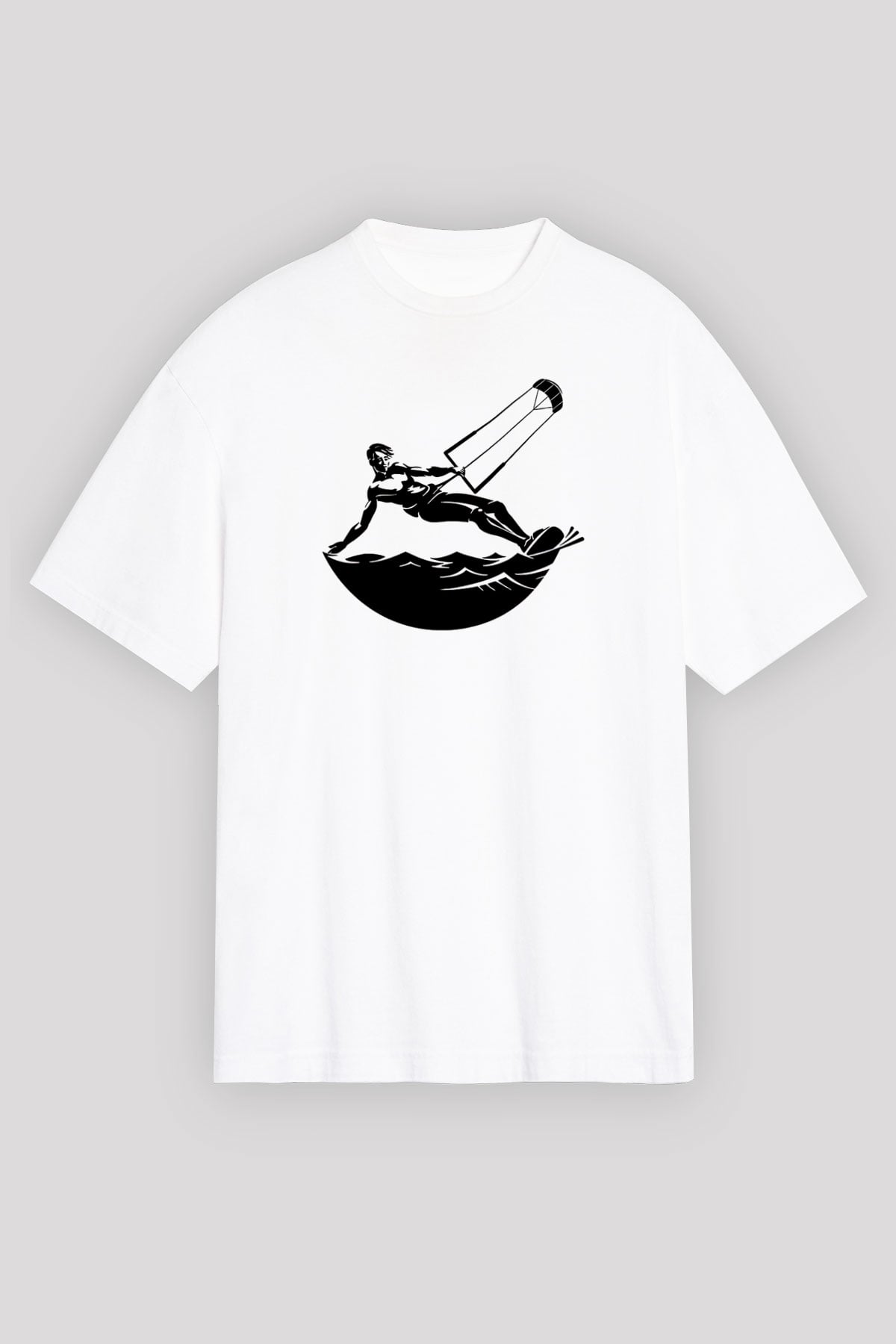 Uçurtma Kayağı Baskılı Unisex Beyaz Oversize Tişört - Tshirt