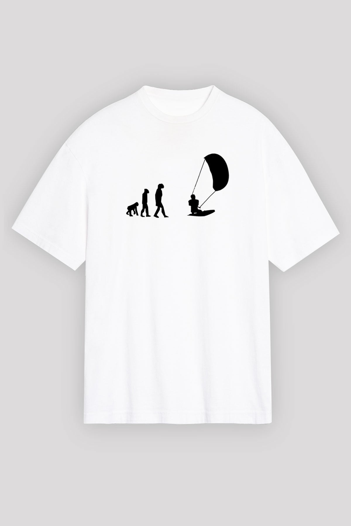 Uçurtma Kayağı Baskılı Unisex Beyaz Oversize Tişört - Tshirt