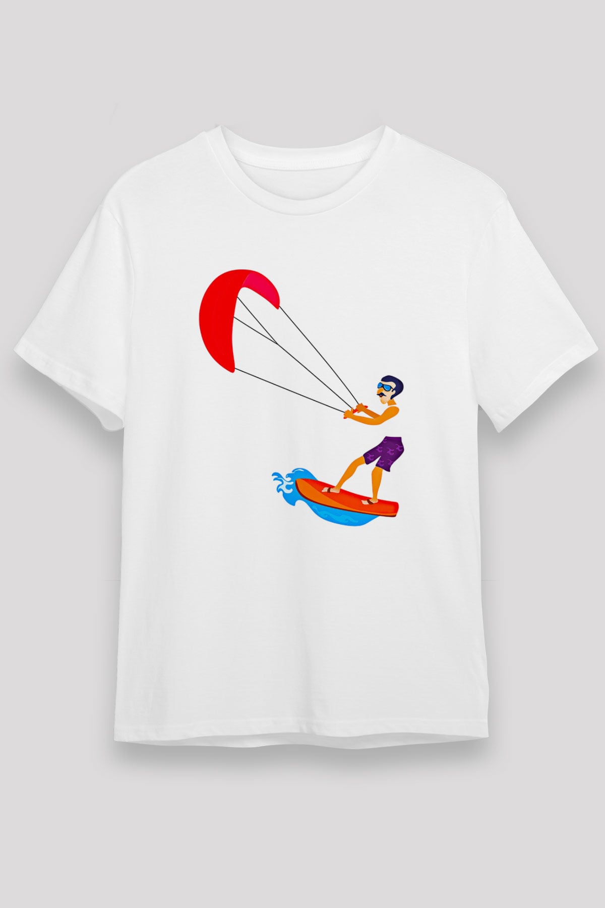 Uçurtma Kayağı Baskılı Unisex Beyaz Tişört - Tshirt