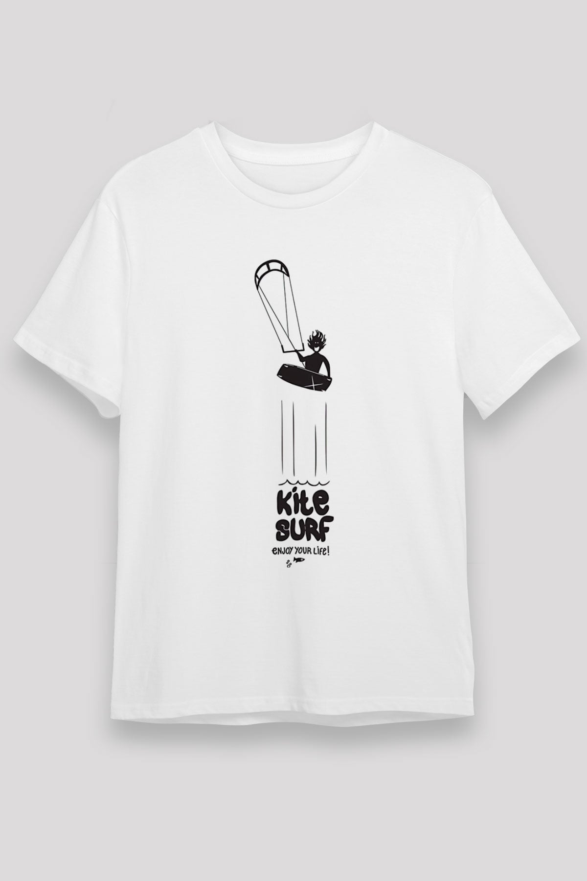 Uçurtma Kayağı Baskılı Unisex Beyaz Tişört - Tshirt