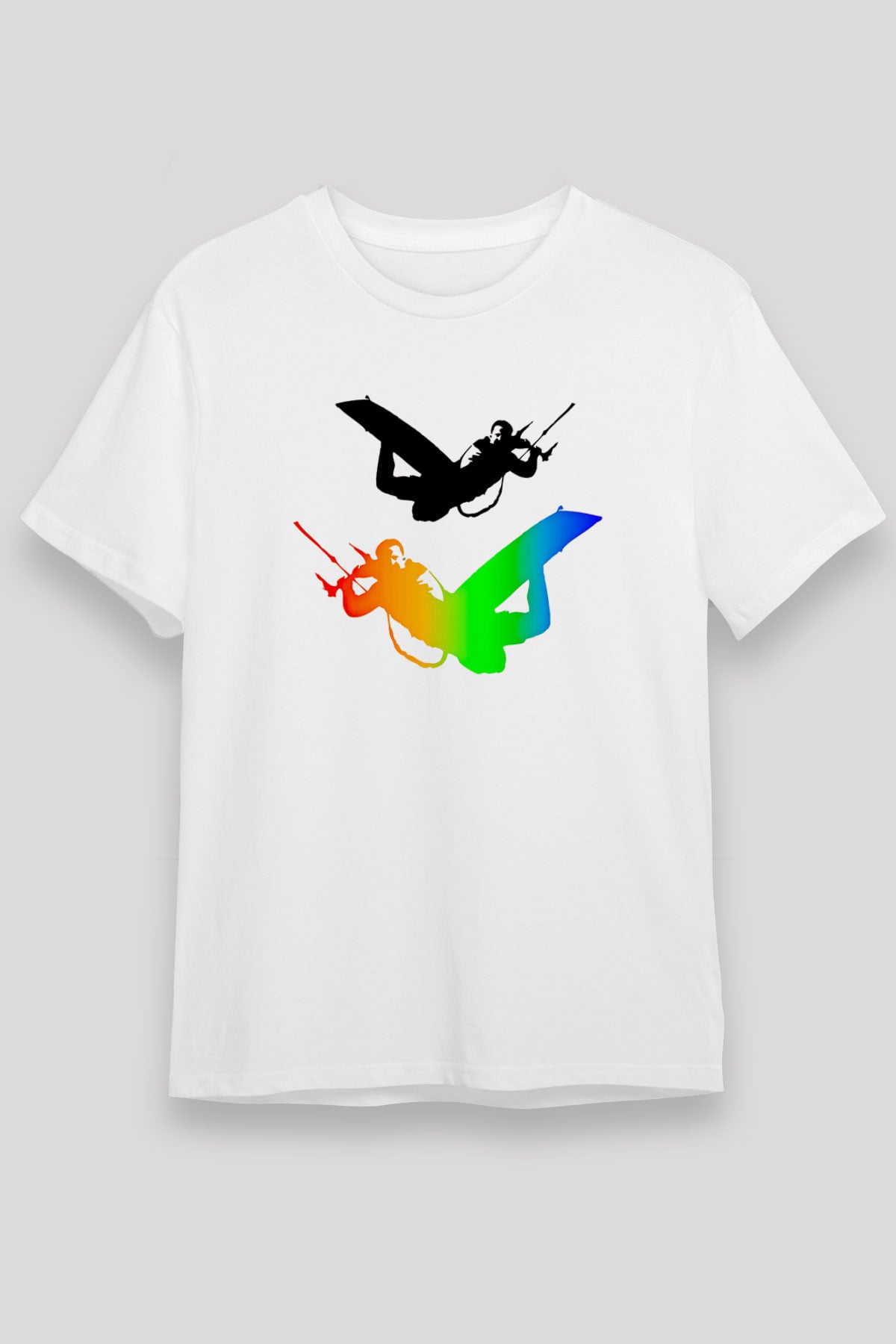 Uçurtma Kayağı Baskılı Unisex Beyaz Tişört - Tshirt