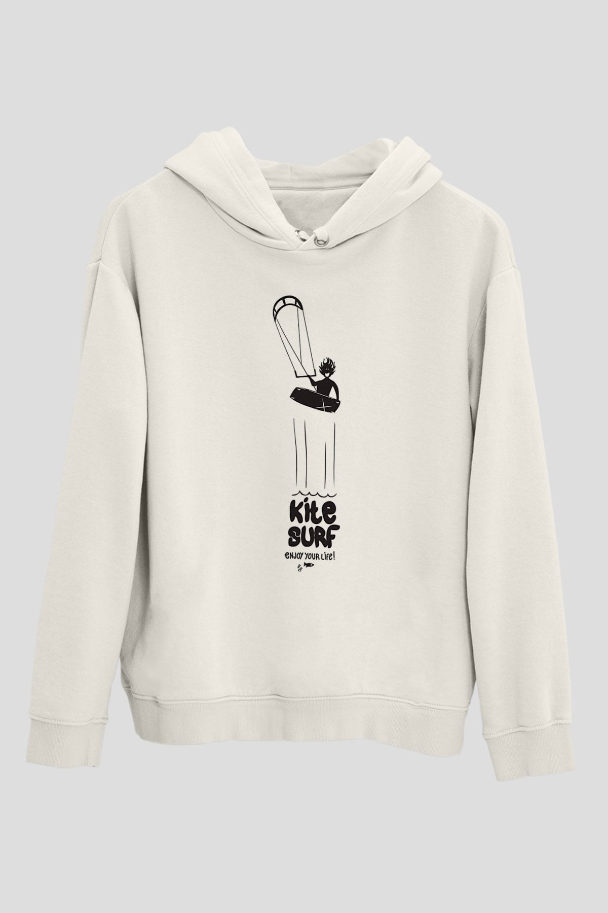 Uçurtma Kayağı Baskılı Unisex Ekru Hoodie