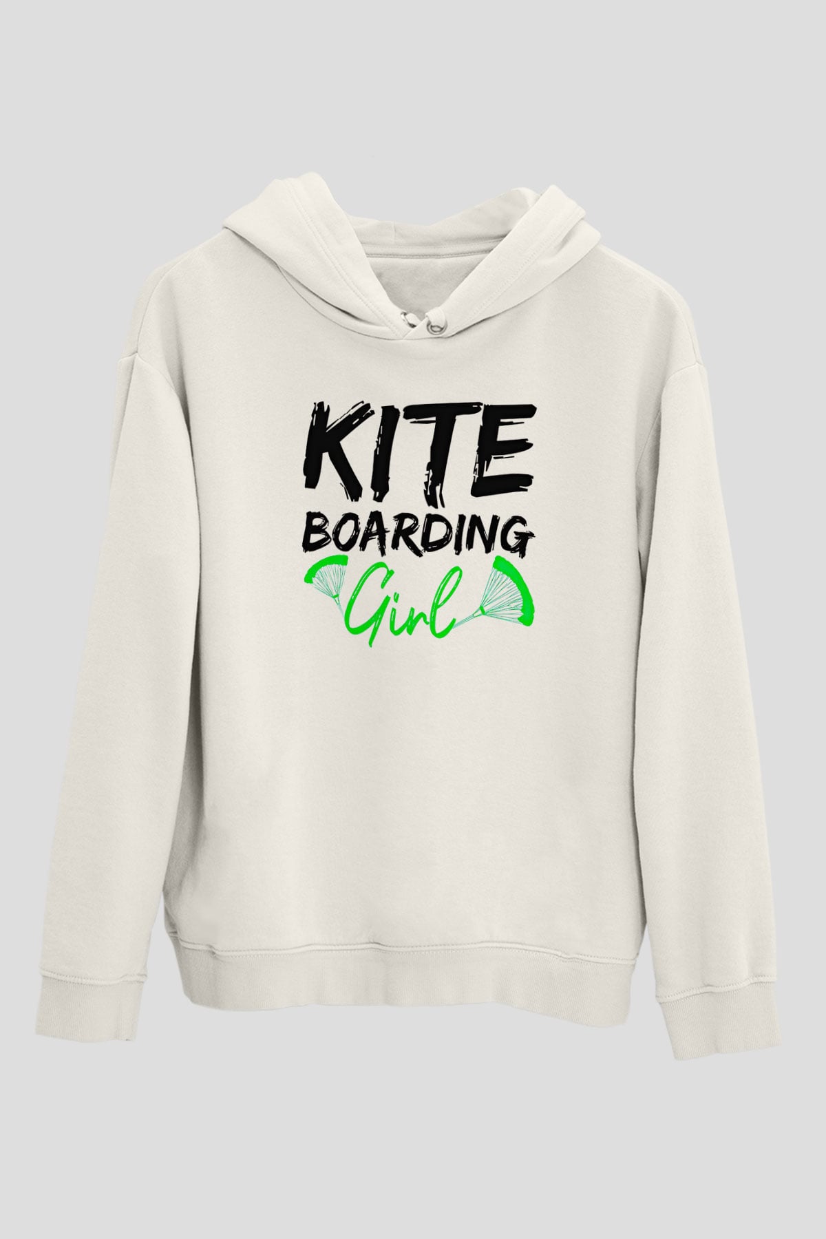 Uçurtma Kayağı Baskılı Unisex Ekru Hoodie