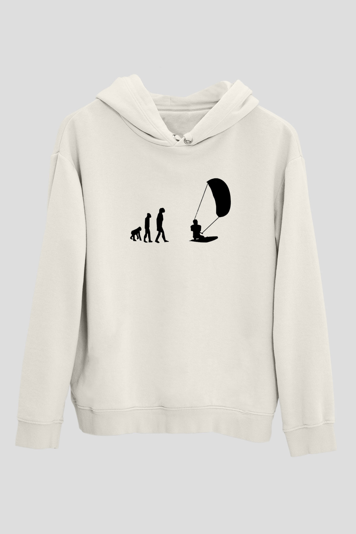 Uçurtma Kayağı Baskılı Unisex Ekru Hoodie