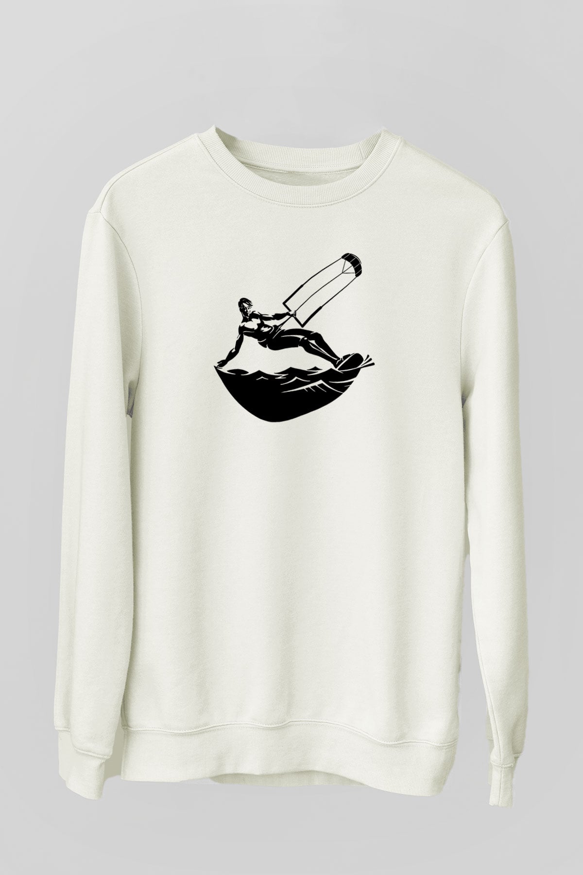 Uçurtma Kayağı Baskılı Unisex Ekru Sweatshirt