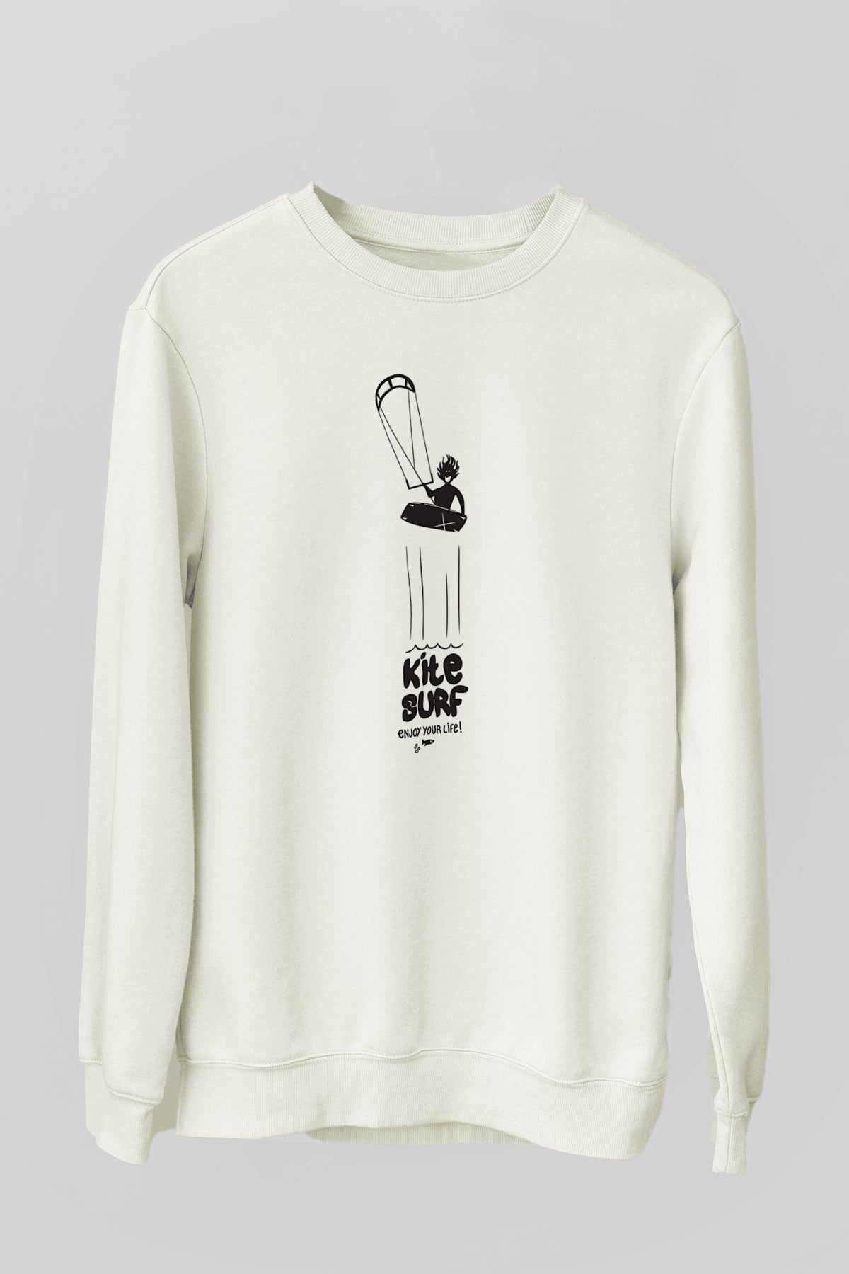 Uçurtma Kayağı Baskılı Unisex Ekru Sweatshirt