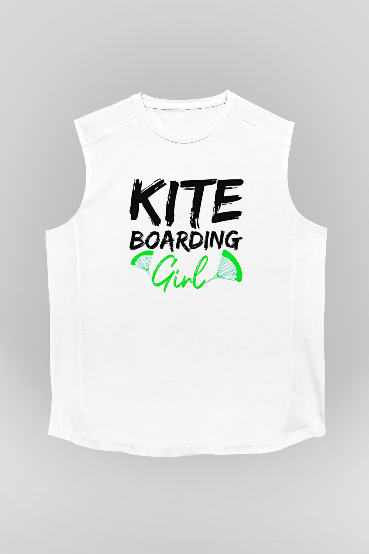 Uçurtma Kayağı Baskılı Unisex Kolsuz Beyaz Tişört