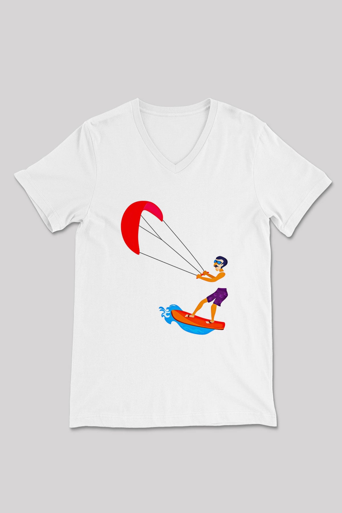 Uçurtma Kayağı Baskılı Unisex V Yaka Tişört - Tshirt