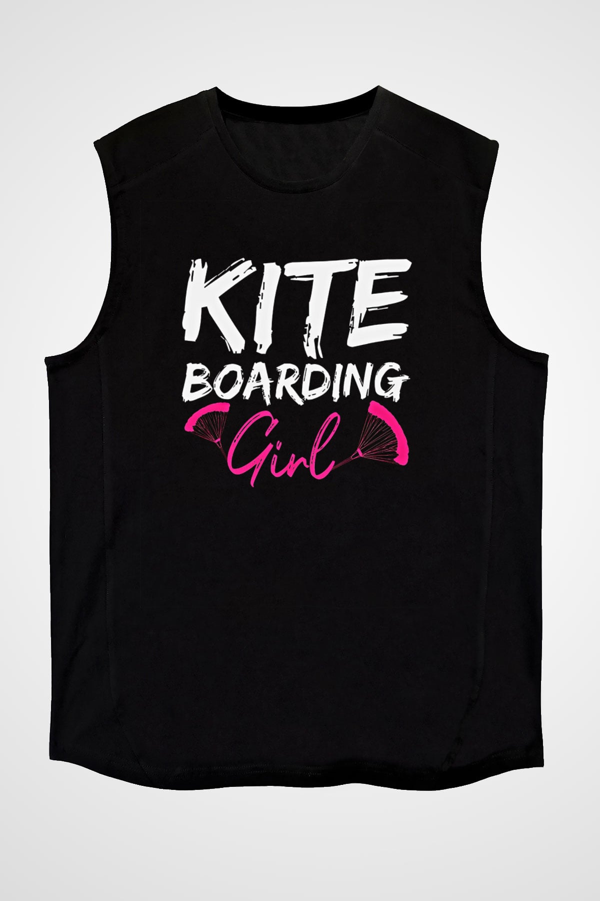 Uçurtma Kayağı - Kite Board Baskılı Unisex Siyah Kolsuz Tişört