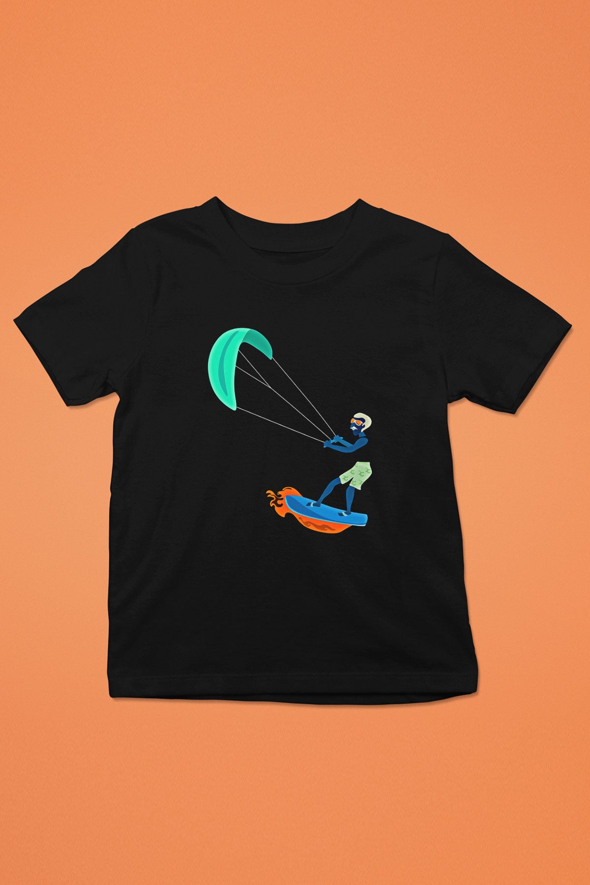 Uçurtma Kayağı - Kite Board Baskılı Unisex Siyah Çocuk Tİşörtü - Tshirt