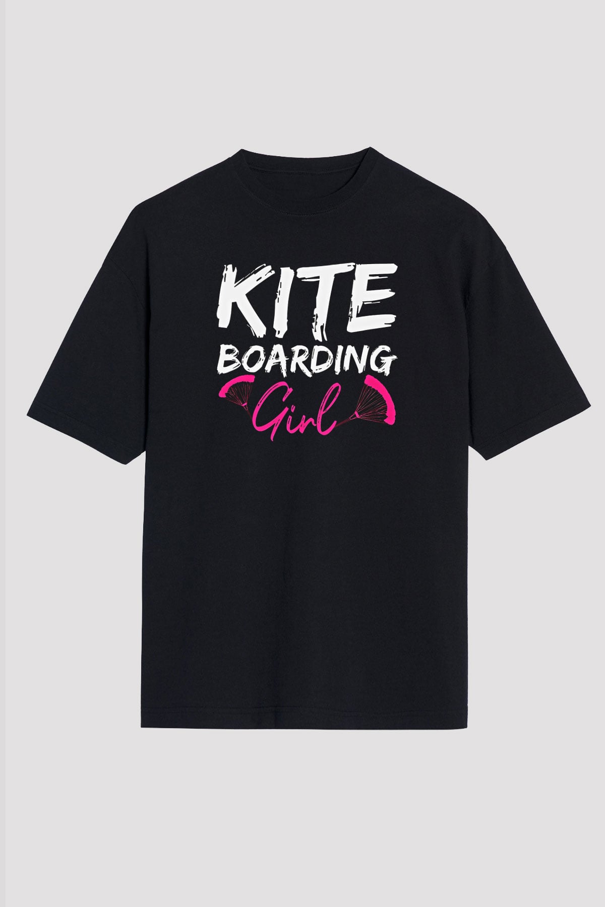 Uçurtma Kayağı - Kite Board Baskılı Unisex Siyah Oversize Tişört