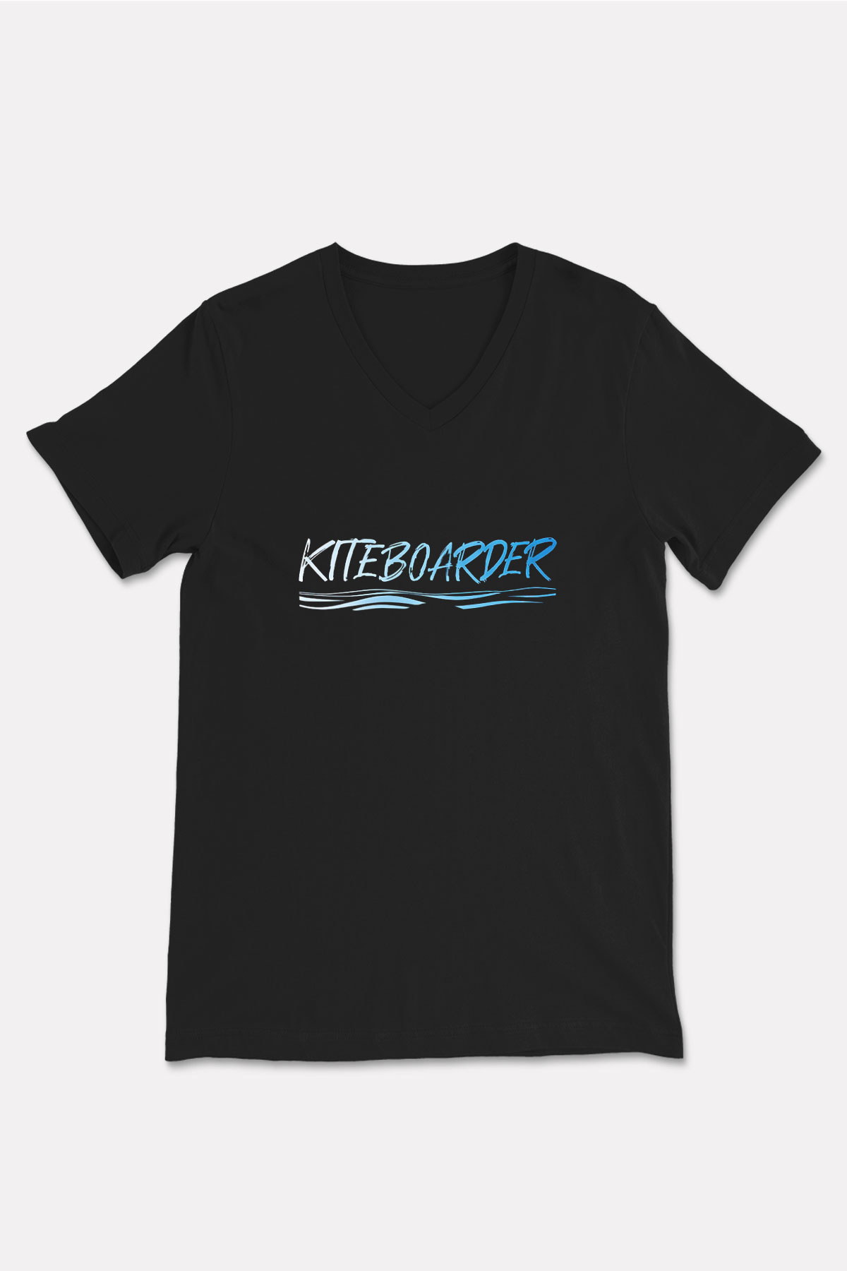 Uçurtma Kayağı - Kite Board Baskılı Unisex Siyah V Yaka Tişört