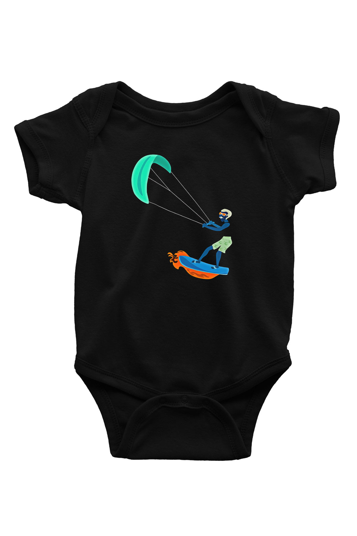 Uçurtma Kayağı - Kite Board Baskılı Unisex Siyah Bebek Body - Zıbın