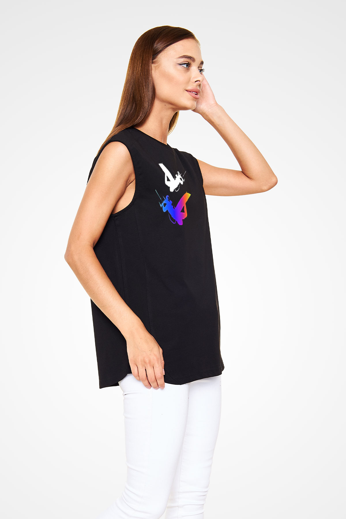 Uçurtma Kayağı - Kite Board Baskılı Unisex Siyah Kolsuz Tişört