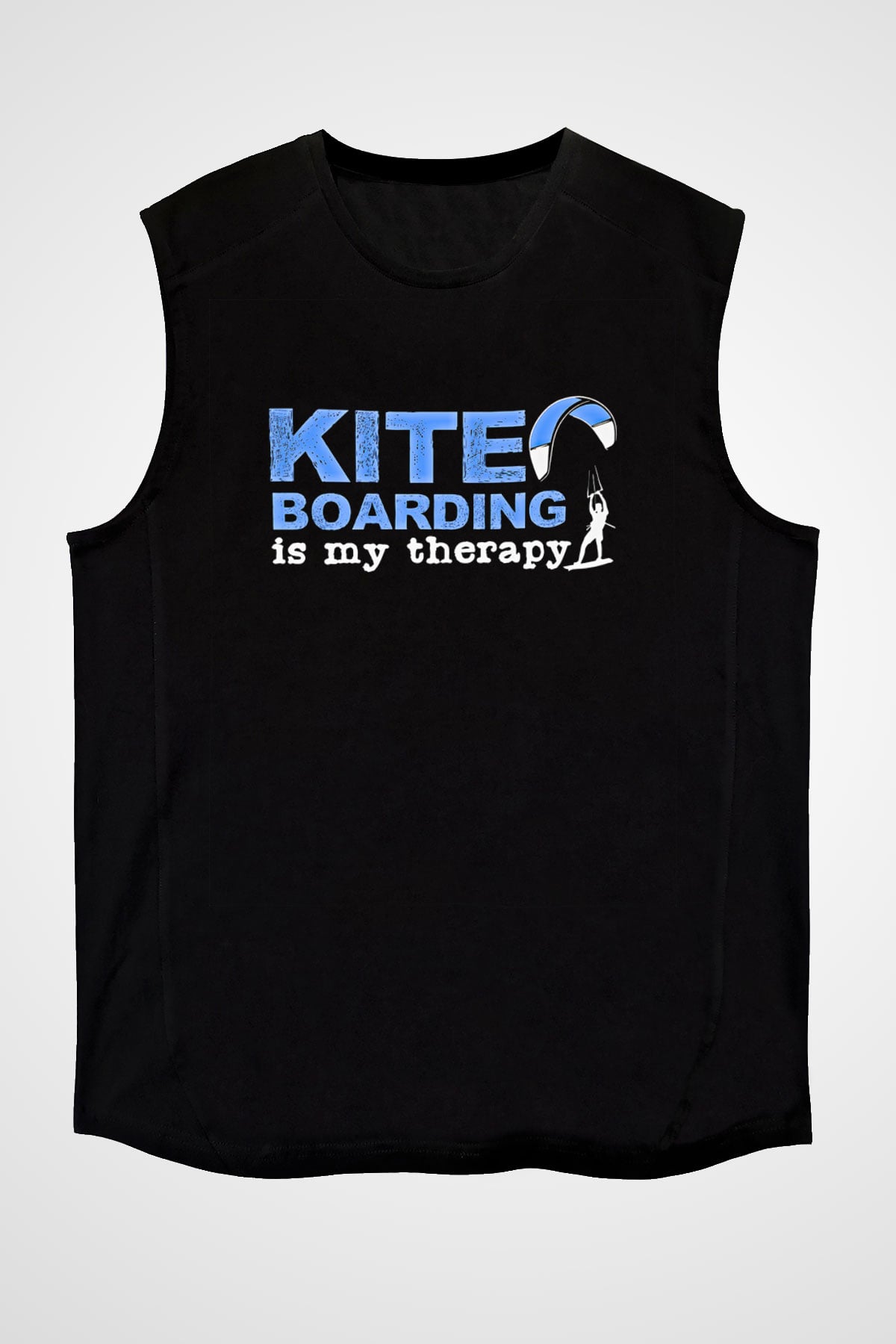 Uçurtma Kayağı - Kite Board Baskılı Unisex Siyah Kolsuz Tişört