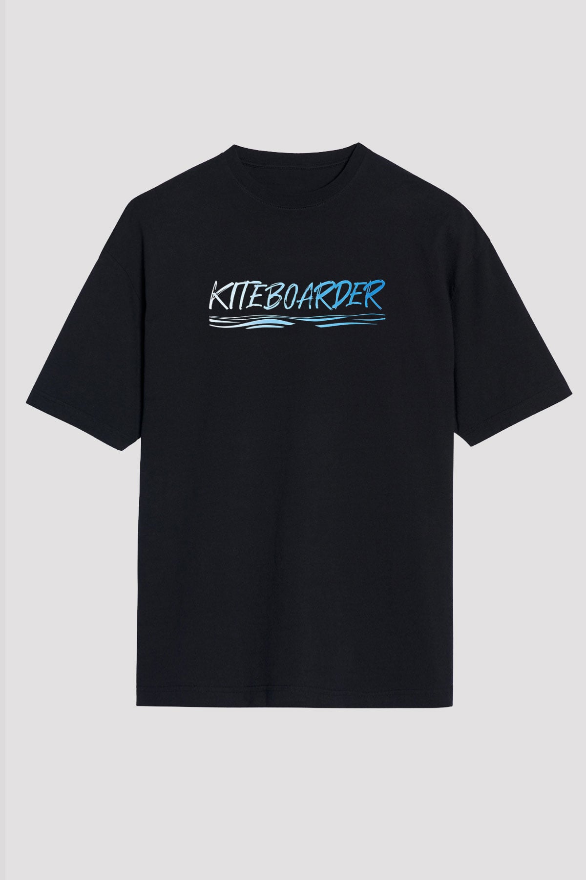 Uçurtma Kayağı - Kite Board Baskılı Unisex Siyah Oversize Tişört