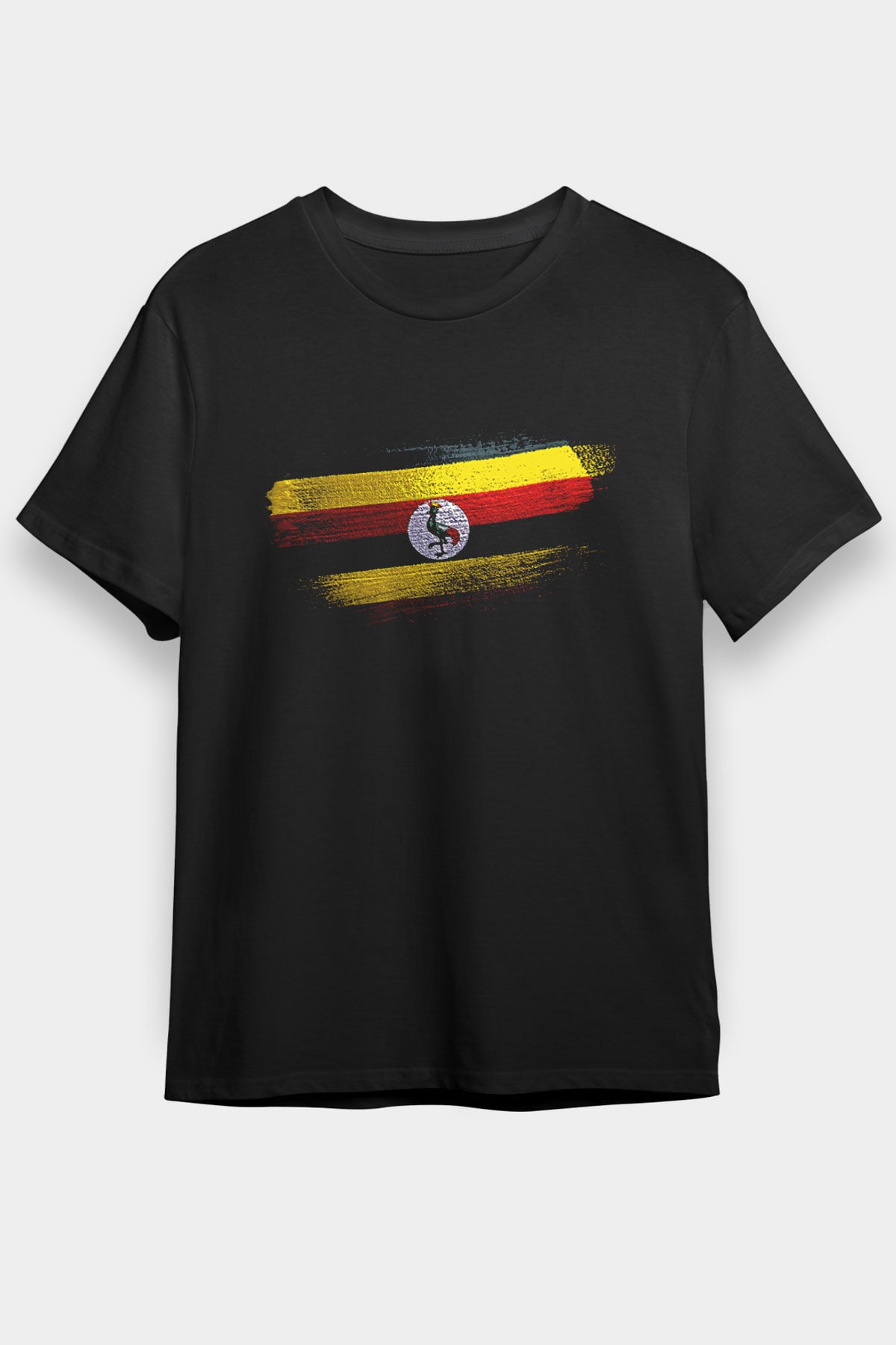 Uganda Bayrağı Baskılı Unisex Siyah Tişört
