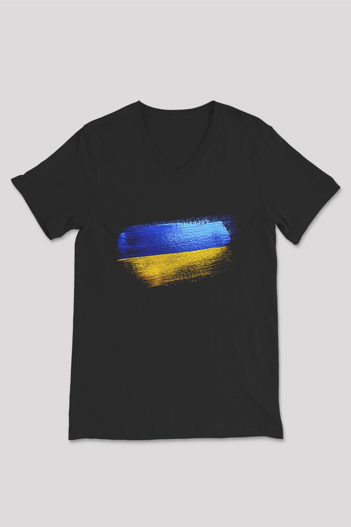 Ukrayna - Ukraine Bayrağı Baskılı Unisex Siyah V Yaka Tişört