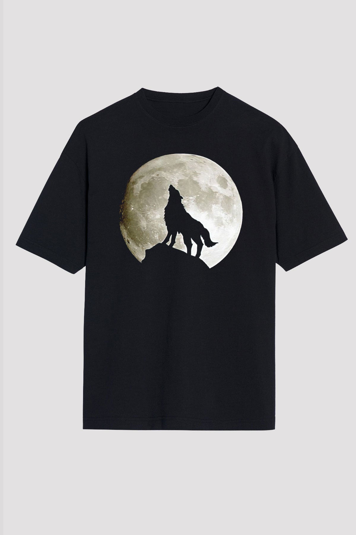 Uluyan Kurt Baskılı Unisex Siyah Tişört